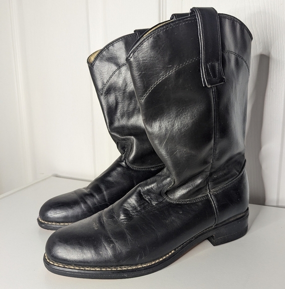 Westex Mens Boots Leather Black Roper Western Pull On Size 7 Work Cowboy - Picture 1 of 10